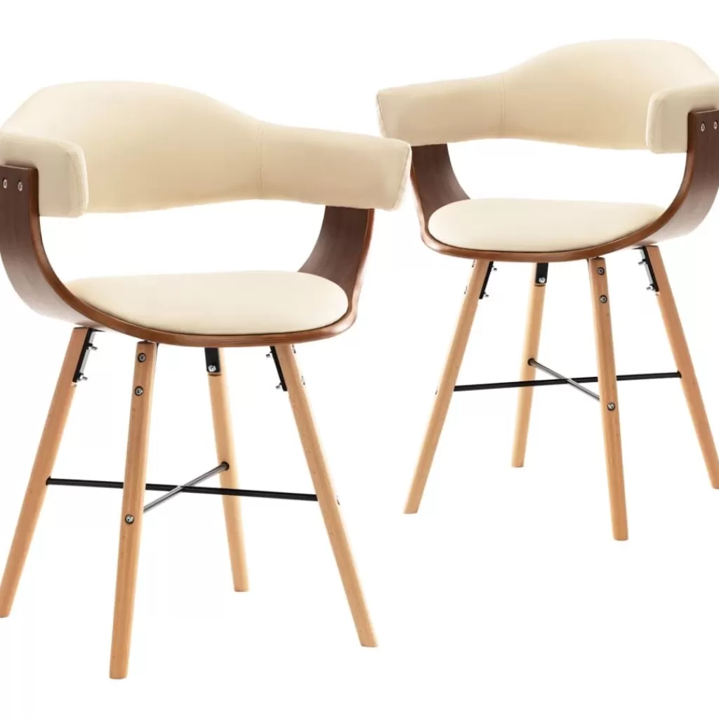 vidaXL Stoelen> Eetkamerstoelen 2 St Kunstleer En Gebogen Hout Creme