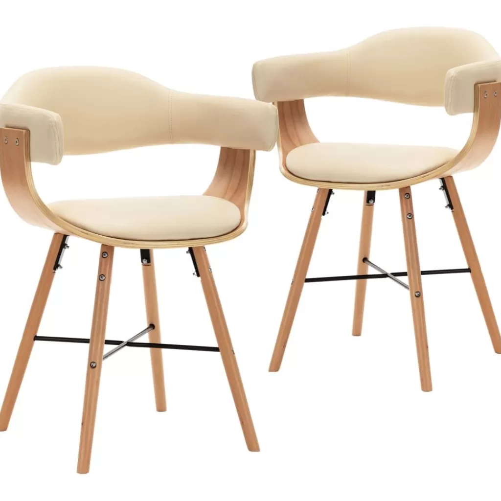 vidaXL Stoelen> Eetkamerstoelen 2 St Kunstleer En Gebogen Hout Creme