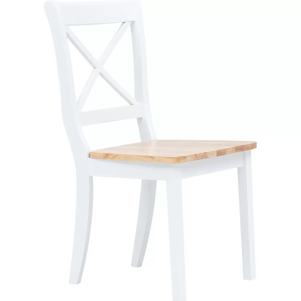 vidaXL Stoelen> Eetkamerstoelen 2 St Massief Rubberwood Naturel En Wit