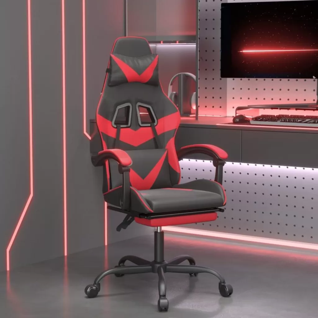 vidaXL Stoelen> Gamestoel Draaibaar Met Voetensteun Kunstleer Zwart En Rood