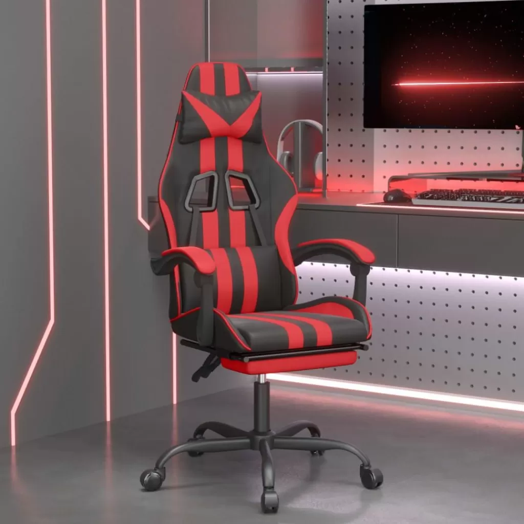 vidaXL Stoelen> Gamestoel Draaibaar Met Voetensteun Kunstleer Zwart En Rood