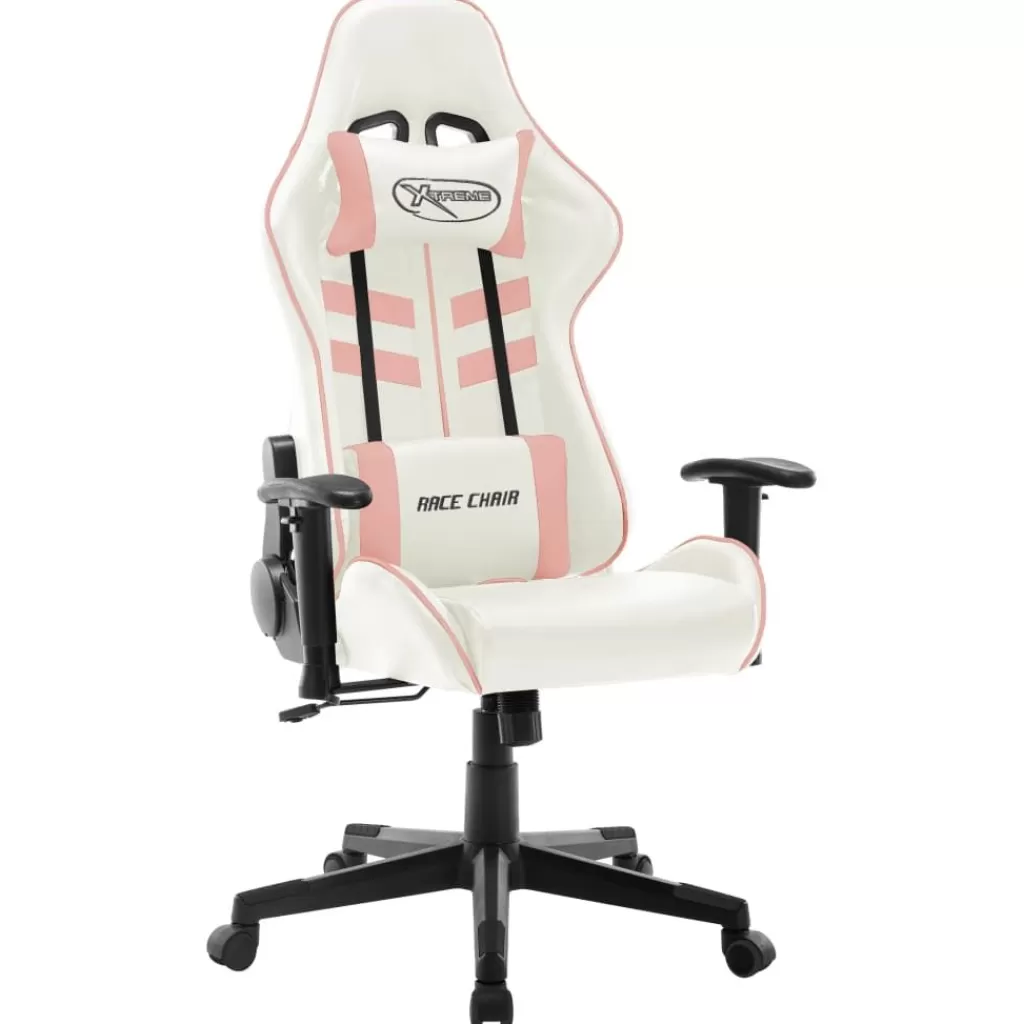 vidaXL Stoelen> Gamestoel Kunstleer Wit En Roze