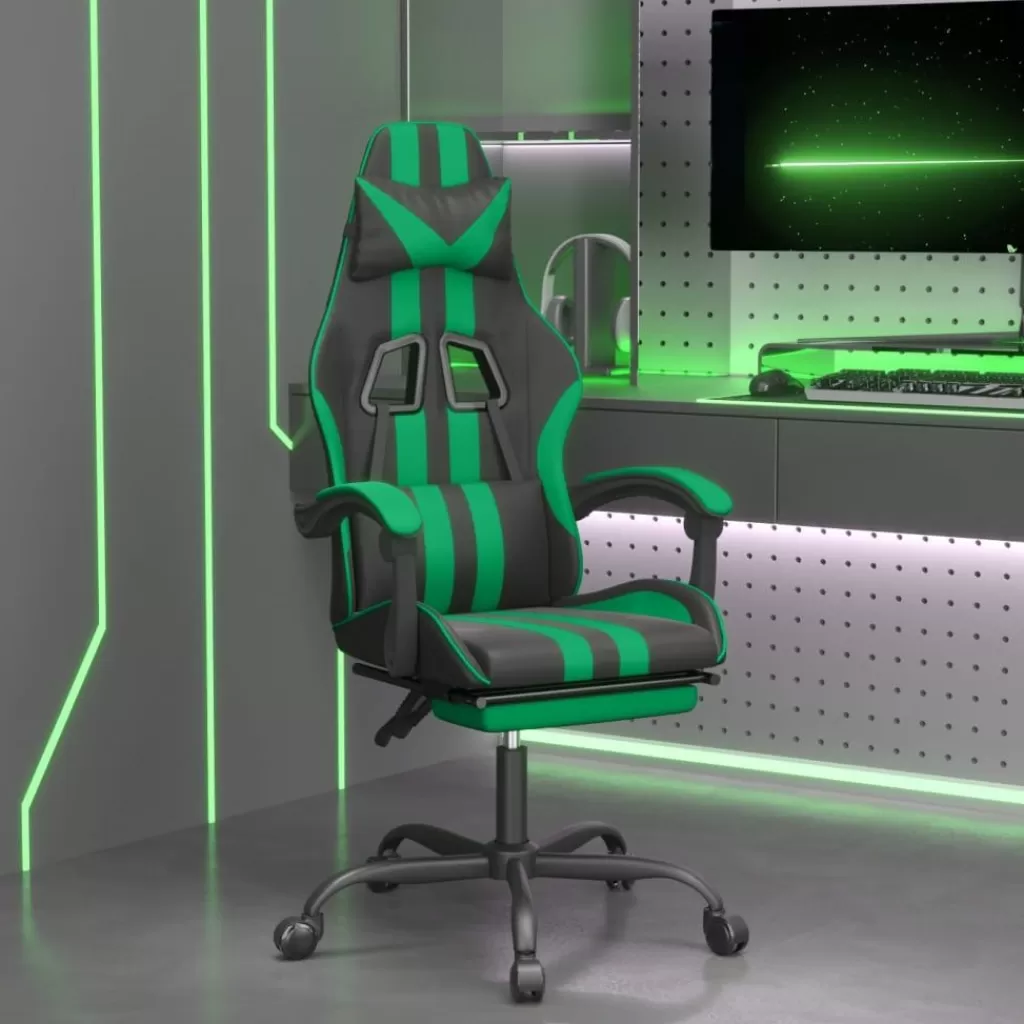 vidaXL Stoelen> Gamestoel Met Voetensteun Kunstleer Zwart En Groen