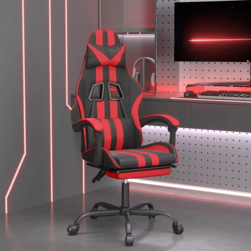 vidaXL Stoelen> Gamestoel Met Voetensteun Kunstleer Zwart En Rood