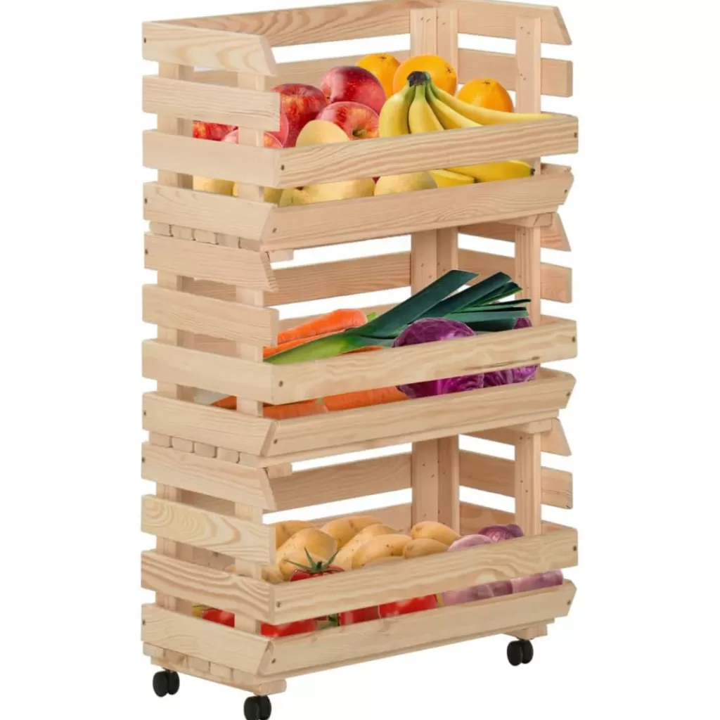 vidaXL Trolleys> Groentetrolley 37X30X80 Cm Massief Grenenhout