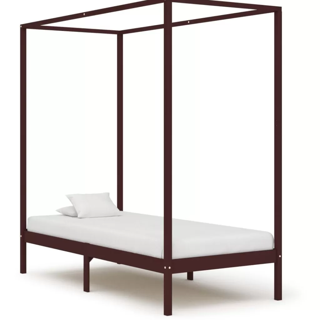 vidaXL Bedden & Accessoires> Hemelbedframe Massief Grenenhout Donkerbruin 90X200 Cm