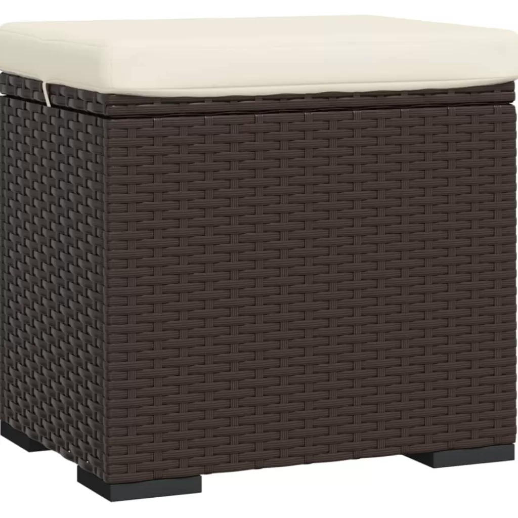 vidaXL Poefs> Hocker Met Kussen 40X30X40 Cm Poly Rattan Bruin