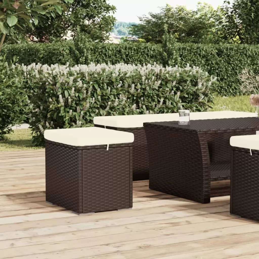 vidaXL Poefs> Hocker Met Kussen 40X30X40 Cm Poly Rattan Bruin