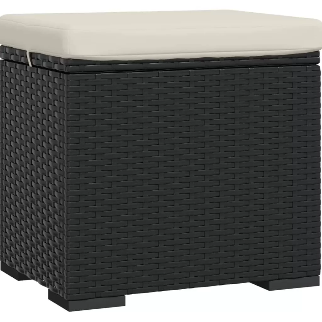 vidaXL Poefs> Hocker Met Kussen 40X30X40 Cm Poly Rattan Zwart