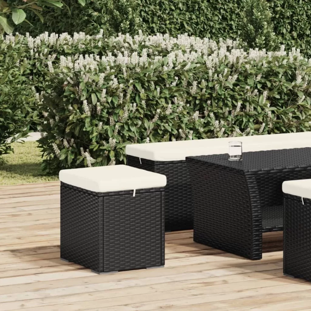 vidaXL Poefs> Hocker Met Kussen 40X30X40 Cm Poly Rattan Zwart