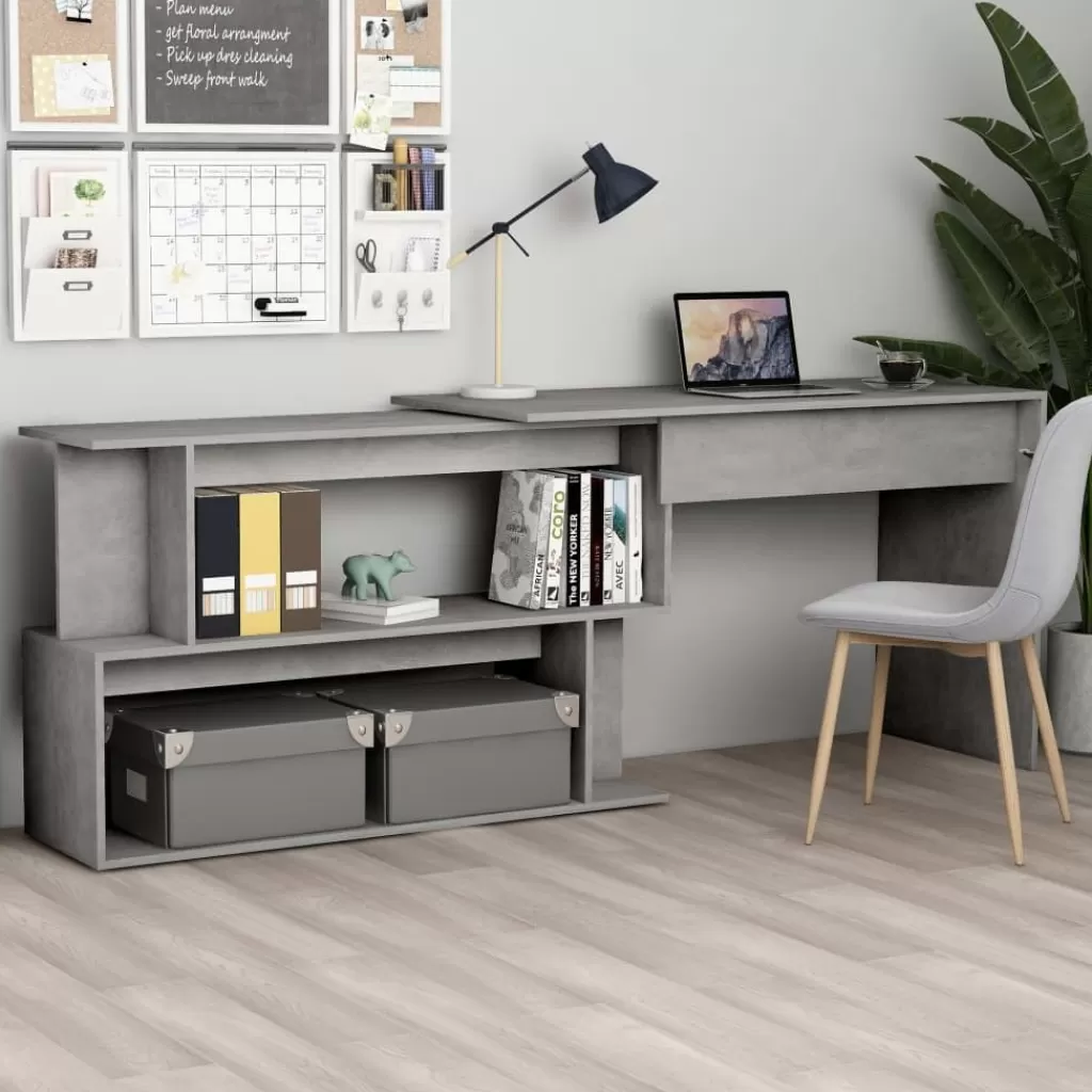 vidaXL Kantoormeubelen> Hoekbureau 200X50X76 Cm Bewerkt Hout Betongrijs