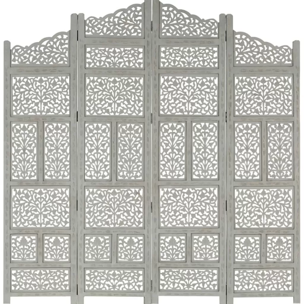 vidaXL Kamerschermen> Kamerscherm 4 Panelen Handgesneden 160X165 Cm Mangohout Grijs