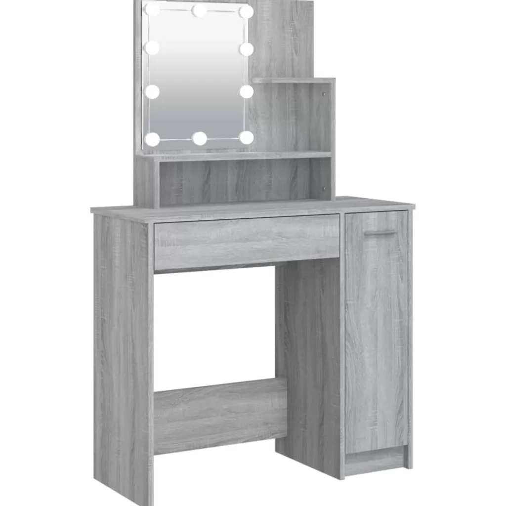 vidaXL Kasten & Opbergmeubelen> Kaptafel Met Led 86,5X35X136 Cm Grijs Sonoma Eikenkleurig