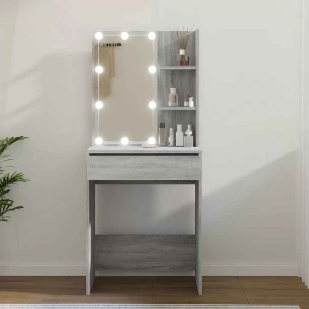 vidaXL Kasten & Opbergmeubelen> Kaptafel Met Led-Verlichting 60X40X140 Cm Grijs Sonoma Eiken