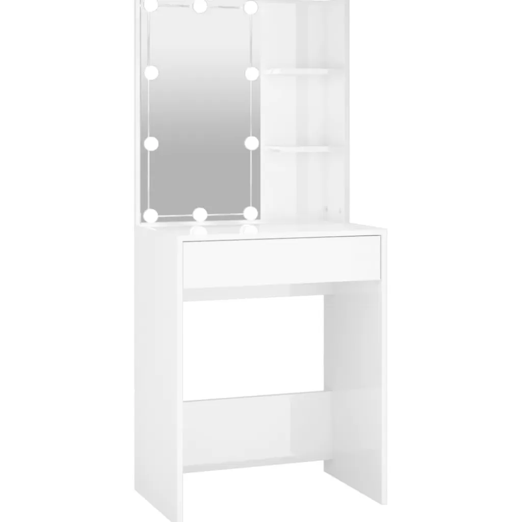 vidaXL Kasten & Opbergmeubelen> Kaptafel Met Led-Verlichting 60X40X140 Cm Hoogglans Wit