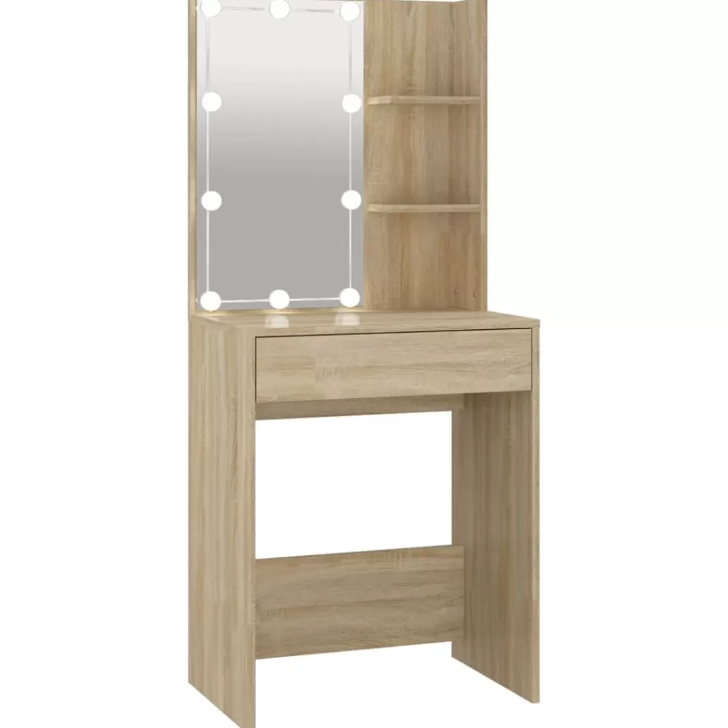 vidaXL Kasten & Opbergmeubelen> Kaptafel Met Led-Verlichting 60X40X140 Cm Sonoma Eikenkleurig