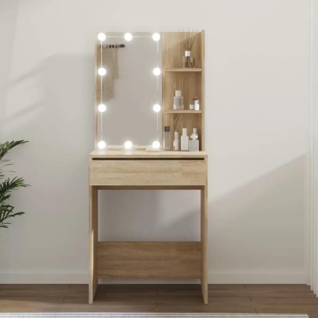 vidaXL Kasten & Opbergmeubelen> Kaptafel Met Led-Verlichting 60X40X140 Cm Sonoma Eikenkleurig