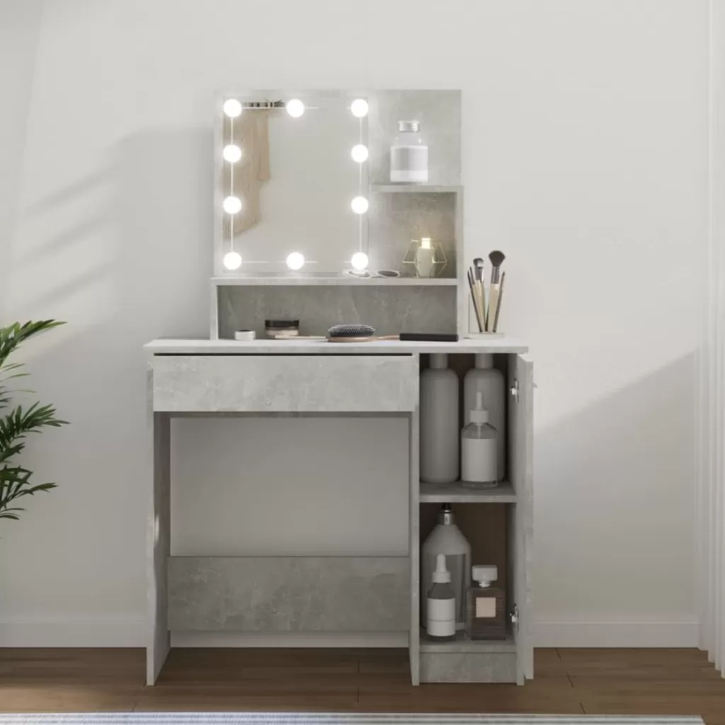 vidaXL Kasten & Opbergmeubelen> Kaptafel Met Led-Verlichting 86,5X35X136 Cm Betongrijs