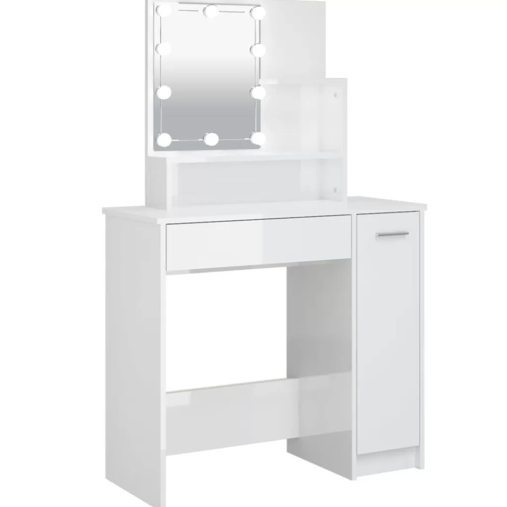 vidaXL Kasten & Opbergmeubelen> Kaptafel Met Led-Verlichting 86,5X35X136 Cm Hoogglans Wit