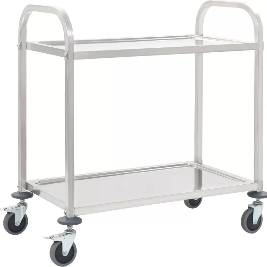 vidaXL Trolleys> Keukentrolley 2-Laags 95X45X83,5 Cm Roestvrij Staal