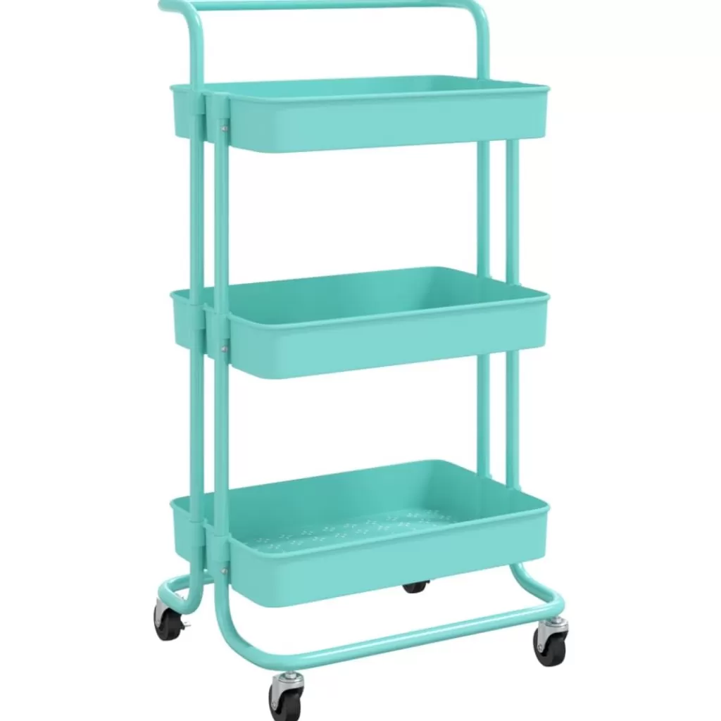 vidaXL Trolleys> Keukentrolley 3-Laags 42X35X85 Cm Ijzer En Abs Turquoise