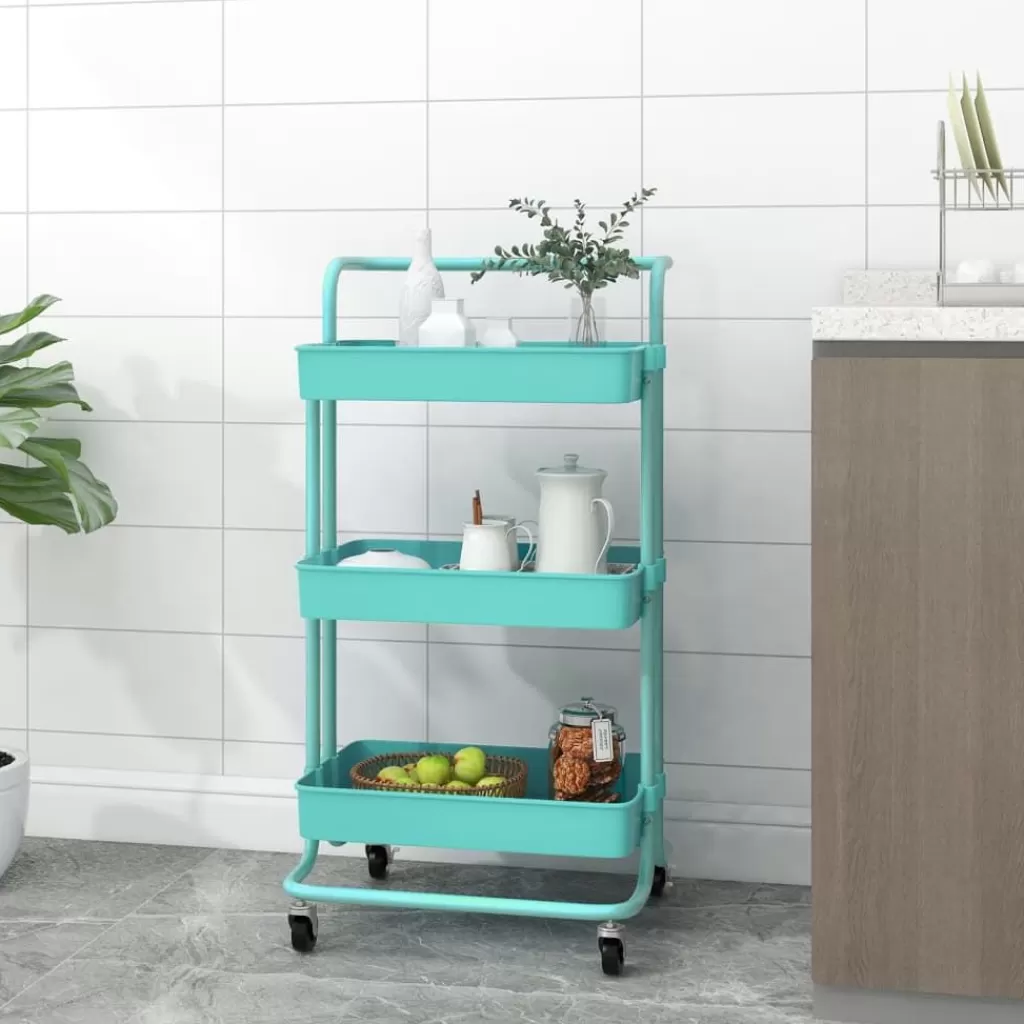 vidaXL Trolleys> Keukentrolley 3-Laags 42X35X85 Cm Ijzer En Abs Turquoise