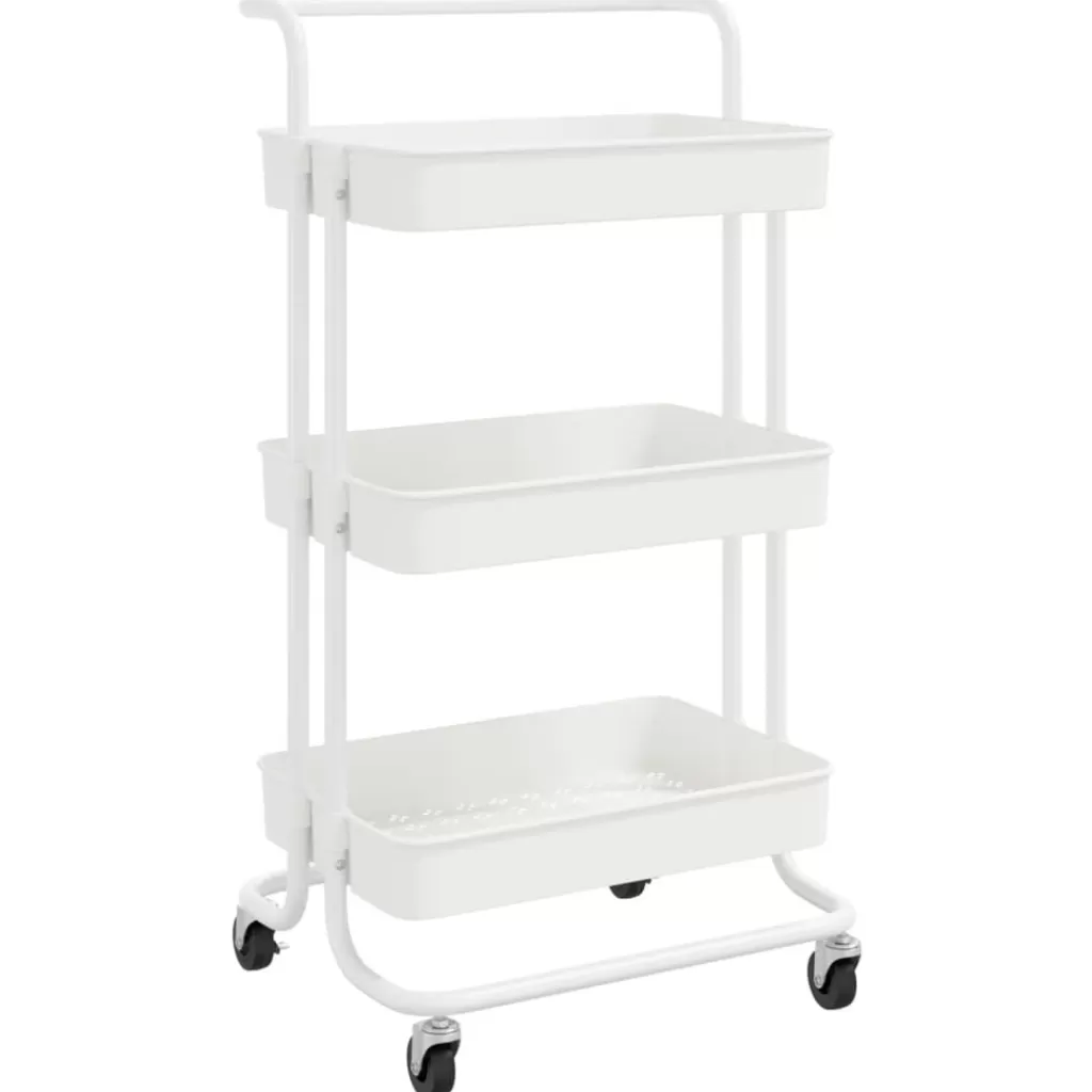 vidaXL Trolleys> Keukentrolley 3-Laags 42X35X85 Cm Ijzer En Abs Wit