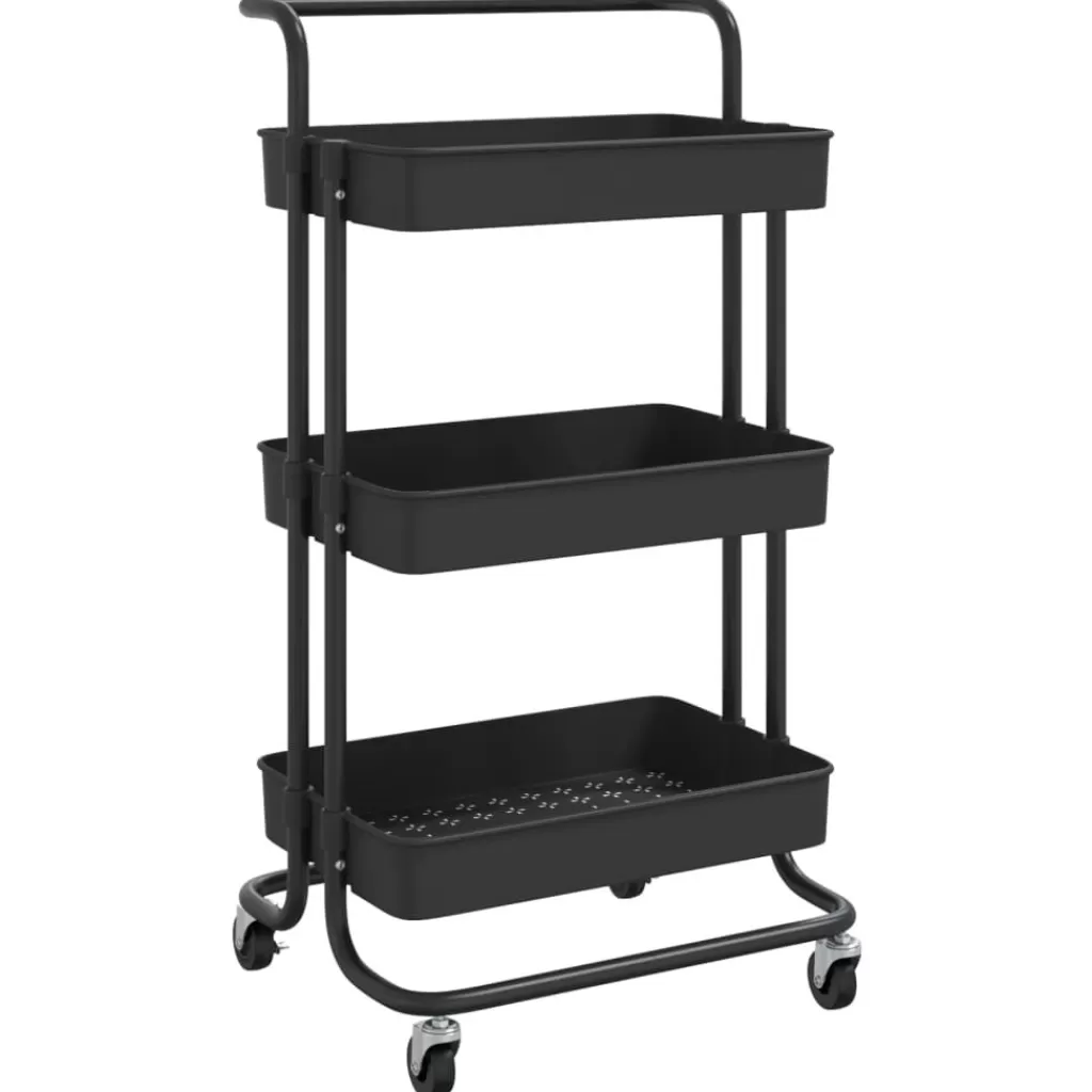 vidaXL Trolleys> Keukentrolley 3-Laags 42X35X85 Cm Ijzer En Abs Zwart