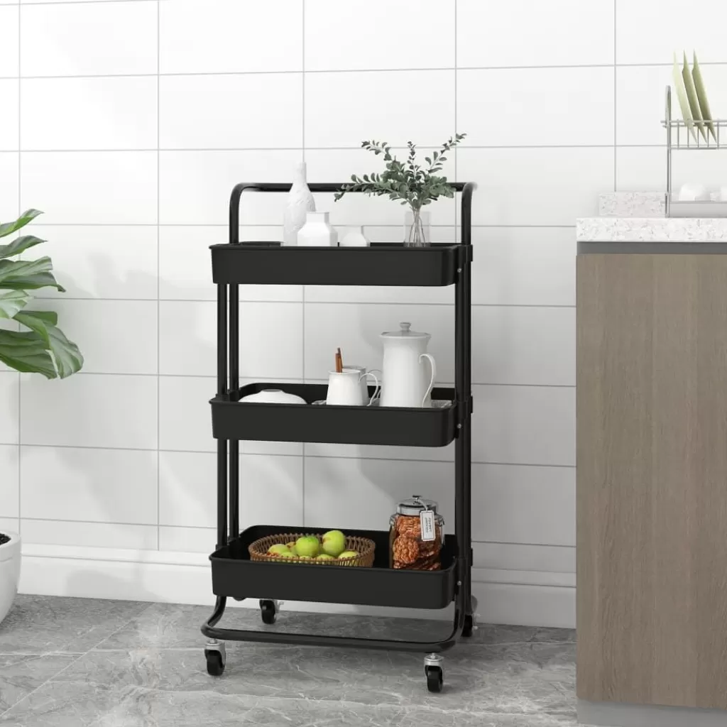 vidaXL Trolleys> Keukentrolley 3-Laags 42X35X85 Cm Ijzer En Abs Zwart