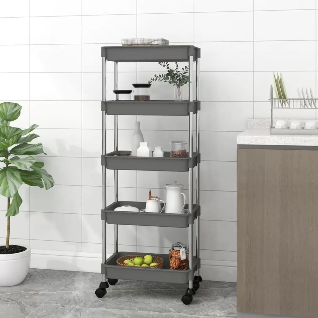 vidaXL Trolleys> Keukentrolley 5-Laags 42X29X128 Cm Ijzer En Abs Grijs