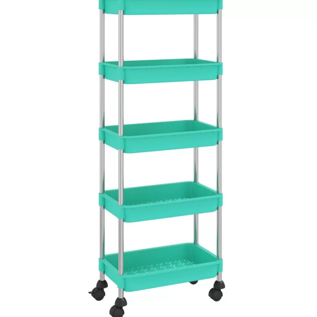 vidaXL Trolleys> Keukentrolley 5-Laags 42X29X128 Cm Ijzer En Abs Turquoise