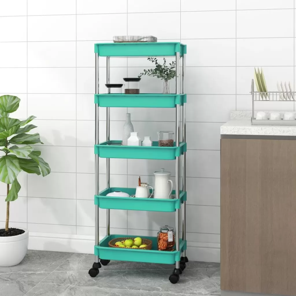 vidaXL Trolleys> Keukentrolley 5-Laags 42X29X128 Cm Ijzer En Abs Turquoise