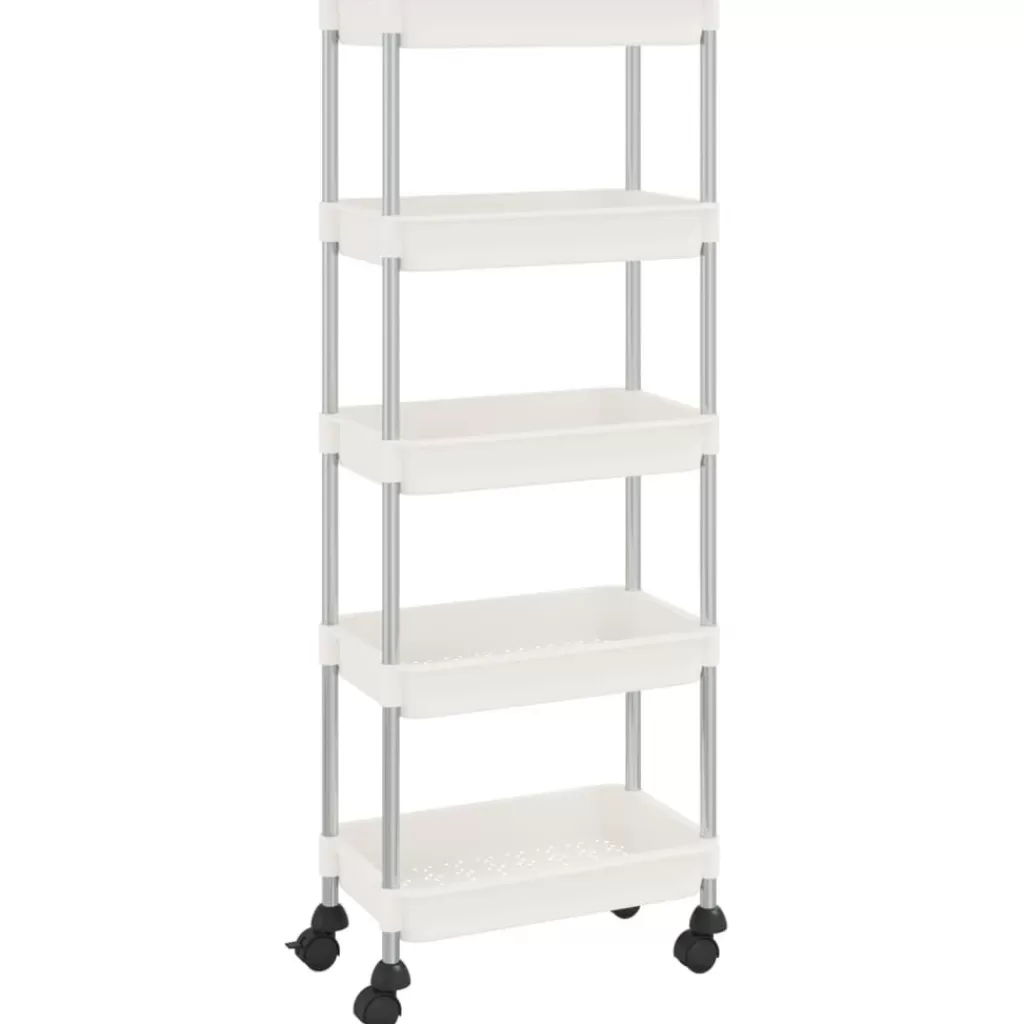 vidaXL Trolleys> Keukentrolley 5-Laags 42X29X128 Cm Ijzer En Abs Wit