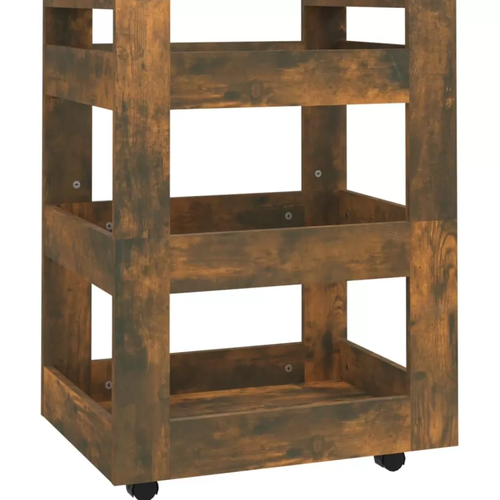 vidaXL Trolleys> Keukentrolley 60X45X80 Cm Bewerkt Hout Gerookt Eikenkleurig