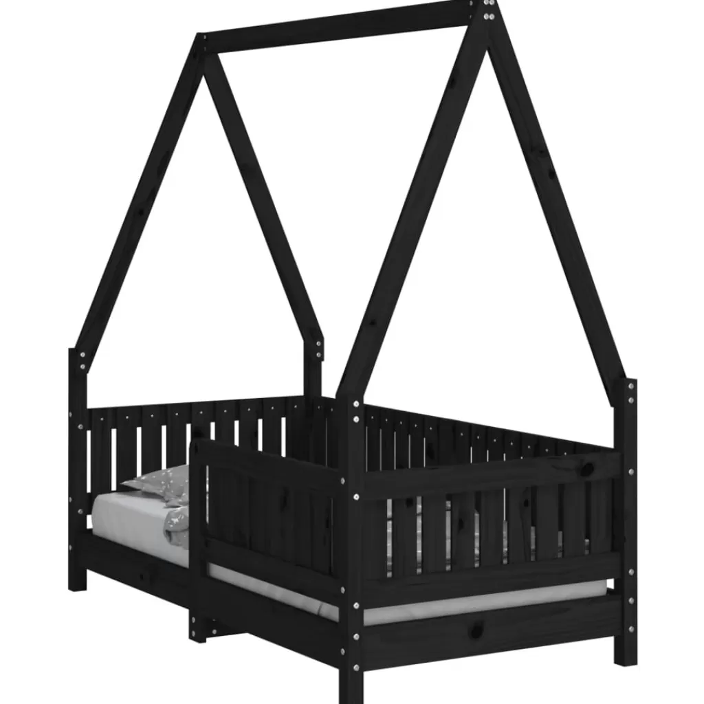 vidaXL Meubelen Voor Baby'S & Peuters> Kinderbedframe 70X140 Cm Massief Grenenhout Zwart