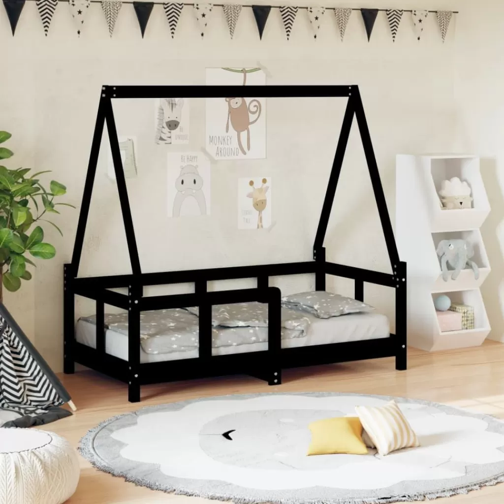 vidaXL Meubelen Voor Baby'S & Peuters> Kinderbedframe 70X140 Cm Massief Grenenhout Zwart