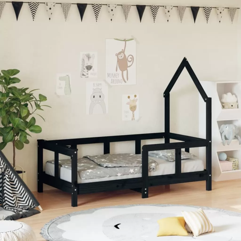 vidaXL Meubelen Voor Baby'S & Peuters> Kinderbedframe 70X140 Cm Massief Grenenhout Zwart