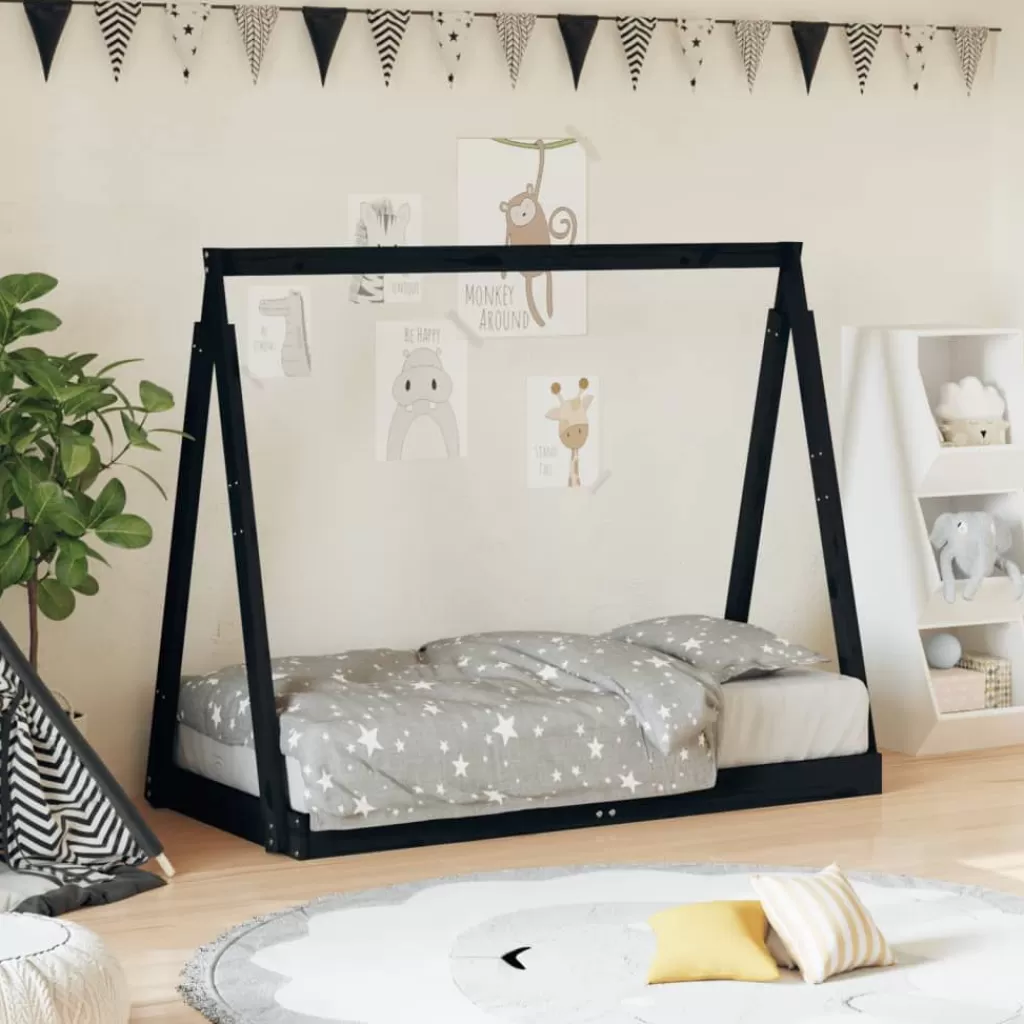 vidaXL Meubelen Voor Baby'S & Peuters> Kinderbedframe 70X140 Cm Massief Grenenhout Zwart