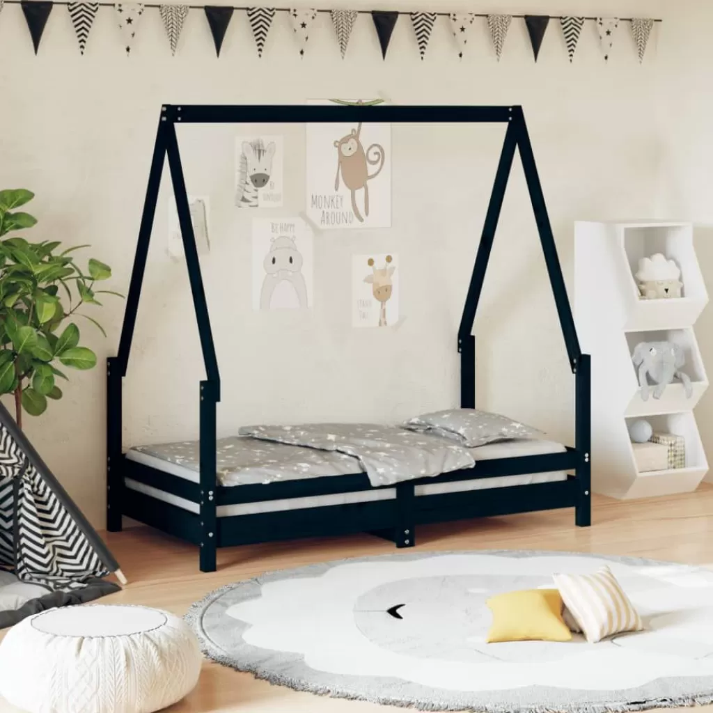 vidaXL Meubelen Voor Baby'S & Peuters> Kinderbedframe 70X140 Cm Massief Grenenhout Zwart