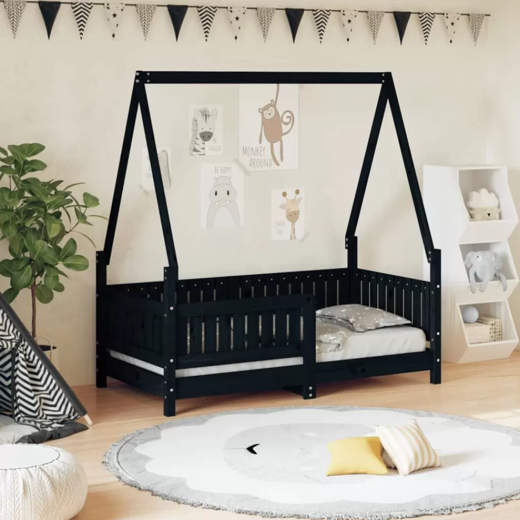 vidaXL Meubelen Voor Baby'S & Peuters> Kinderbedframe 70X140 Cm Massief Grenenhout Zwart