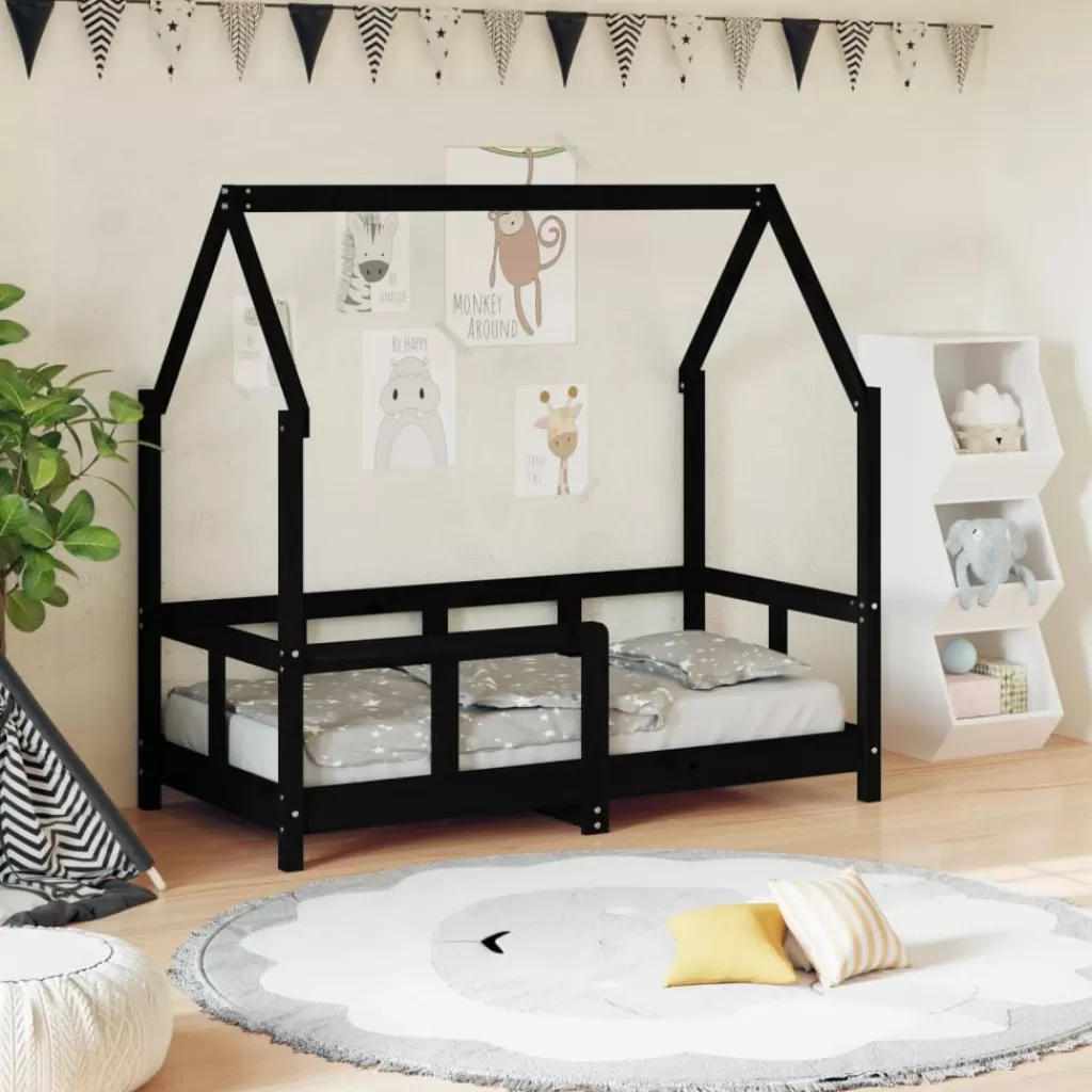 vidaXL Meubelen Voor Baby'S & Peuters> Kinderbedframe 70X140 Cm Massief Grenenhout Zwart