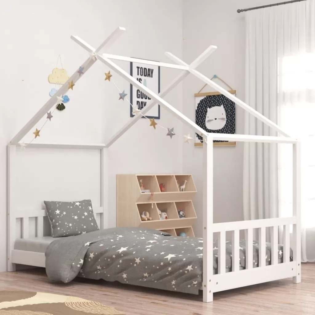 vidaXL Meubelen Voor Baby'S & Peuters> Kinderbedframe Massief Grenenhout Wit 70X140 Cm