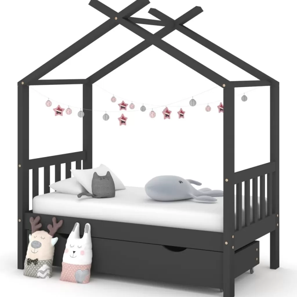 vidaXL Meubelen Voor Baby'S & Peuters> Kinderbedframe Met Lade Grenenhout Donkergrijs 70X140 Cm