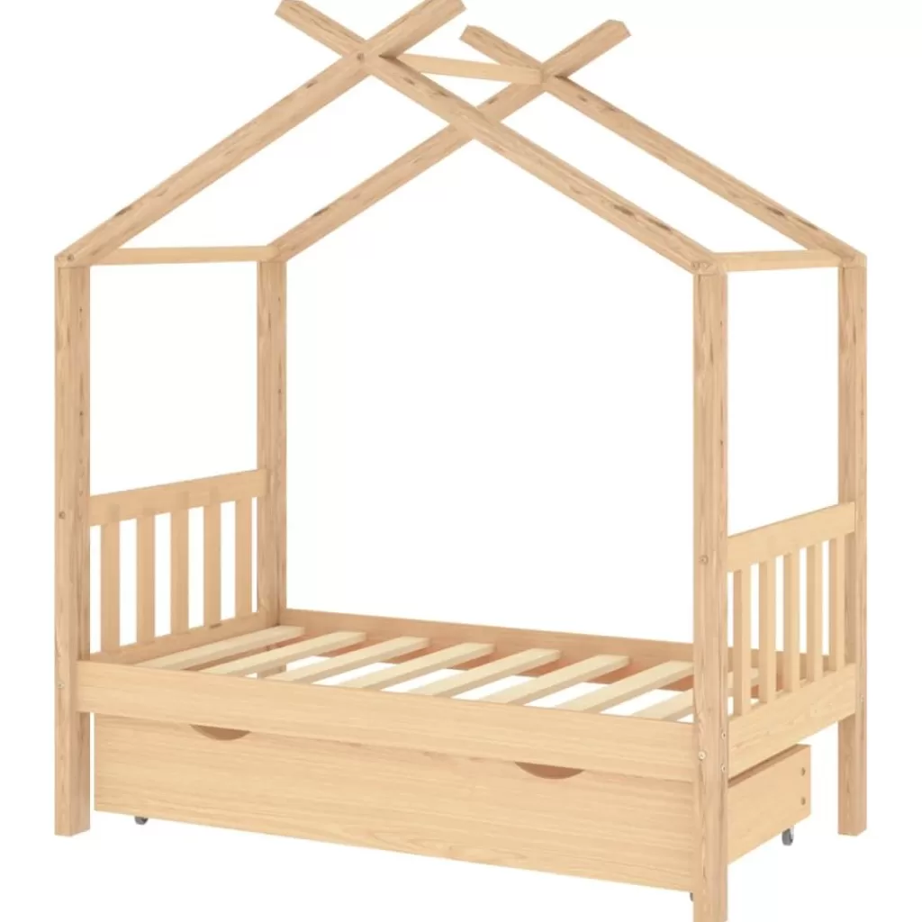 vidaXL Meubelen Voor Baby'S & Peuters> Kinderbedframe Met Lade Massief Grenenhout 70X140 Cm