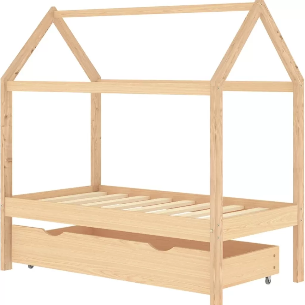 vidaXL Meubelen Voor Baby'S & Peuters> Kinderbedframe Met Lade Massief Grenenhout 70X140 Cm