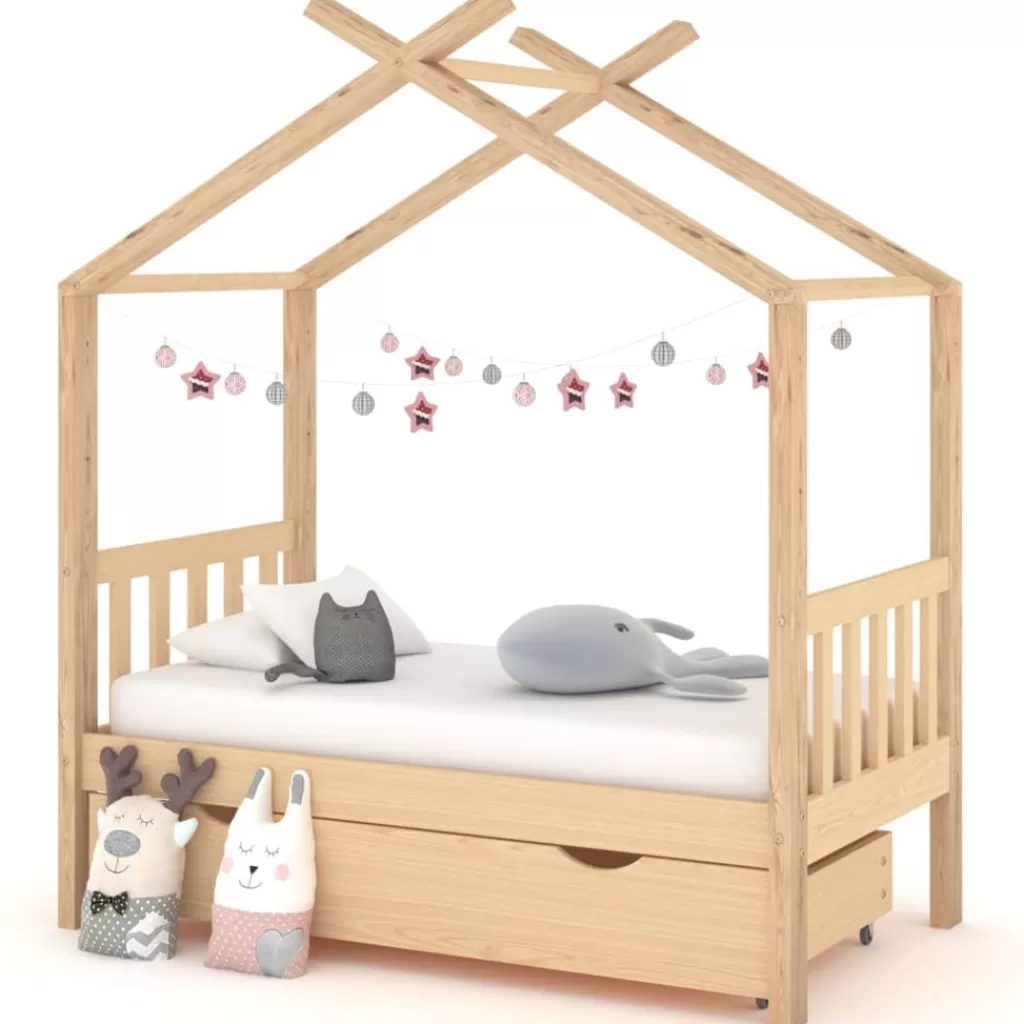 vidaXL Meubelen Voor Baby'S & Peuters> Kinderbedframe Met Lade Massief Grenenhout 70X140 Cm