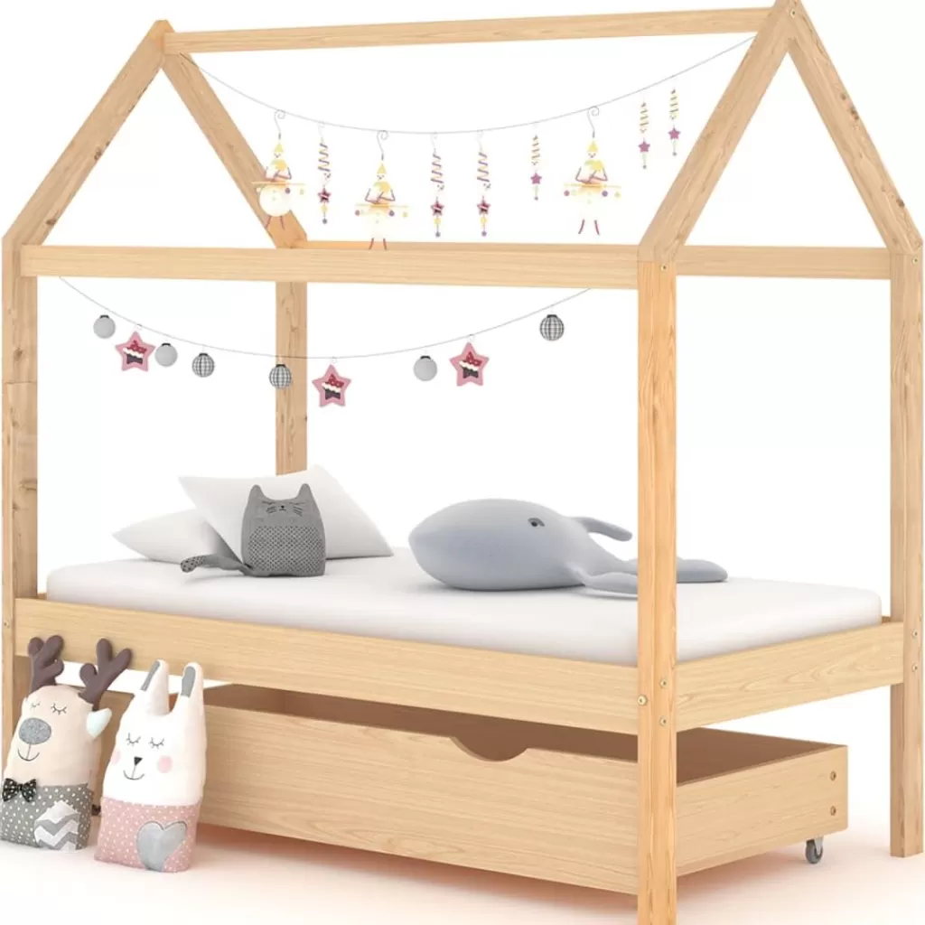 vidaXL Meubelen Voor Baby'S & Peuters> Kinderbedframe Met Lade Massief Grenenhout 70X140 Cm