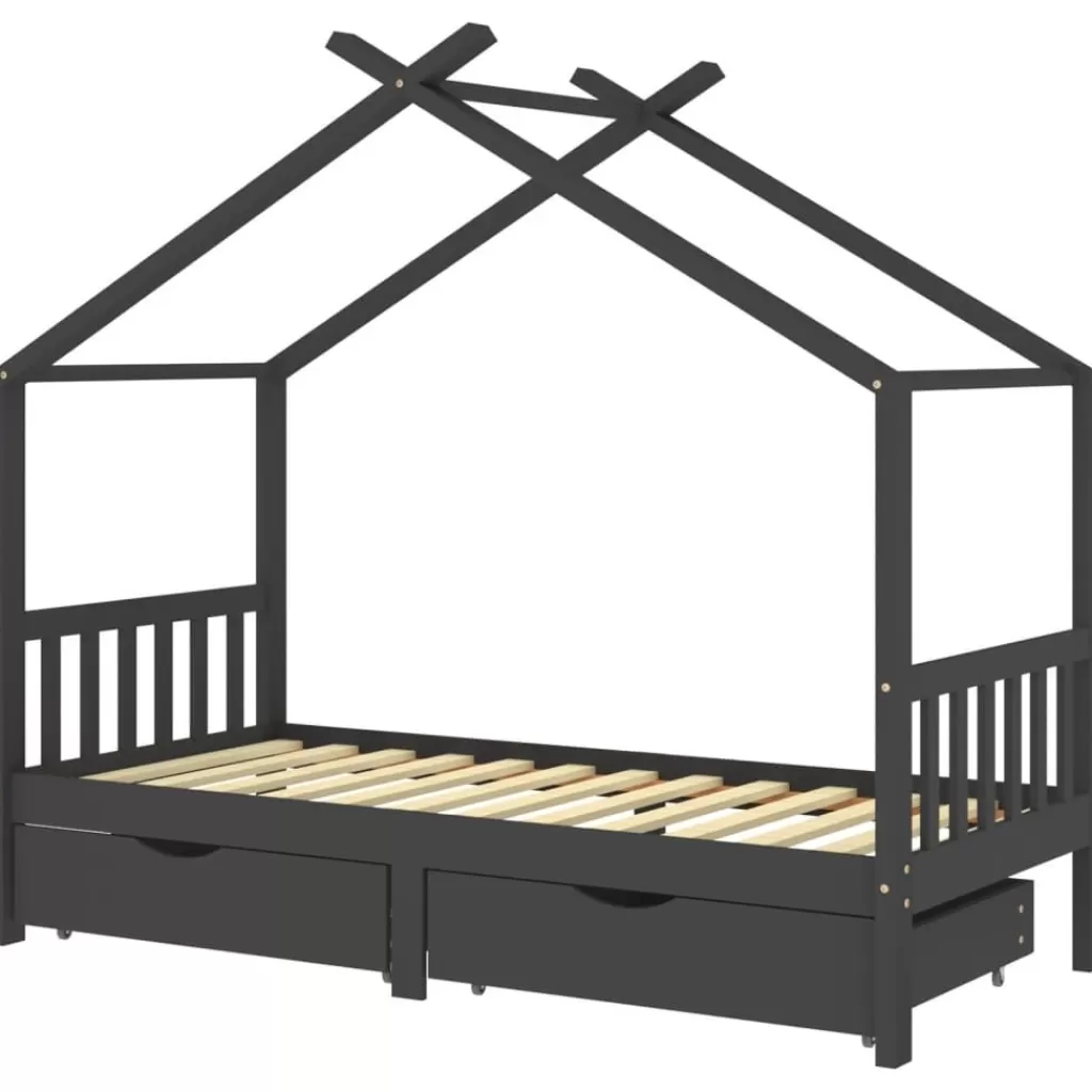 vidaXL Meubelen Voor Baby'S & Peuters> Kinderbedframe Met Lades Grenenhout Donkergrijs 90X200 Cm