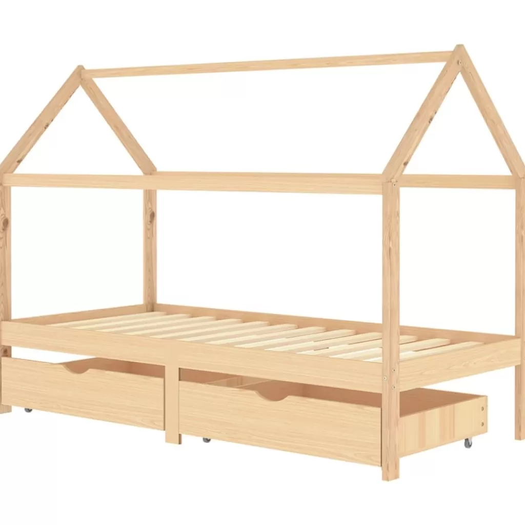 vidaXL Meubelen Voor Baby'S & Peuters> Kinderbedframe Met Lades Massief Grenenhout 90X200 Cm