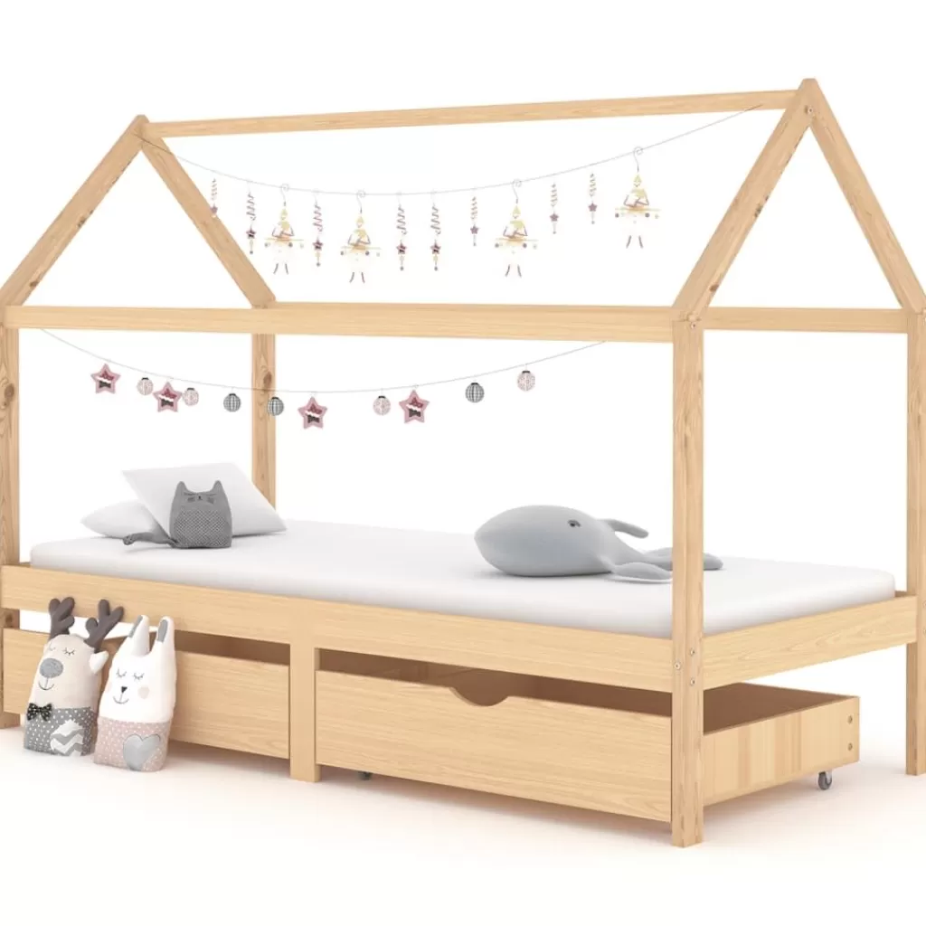 vidaXL Meubelen Voor Baby'S & Peuters> Kinderbedframe Met Lades Massief Grenenhout 90X200 Cm